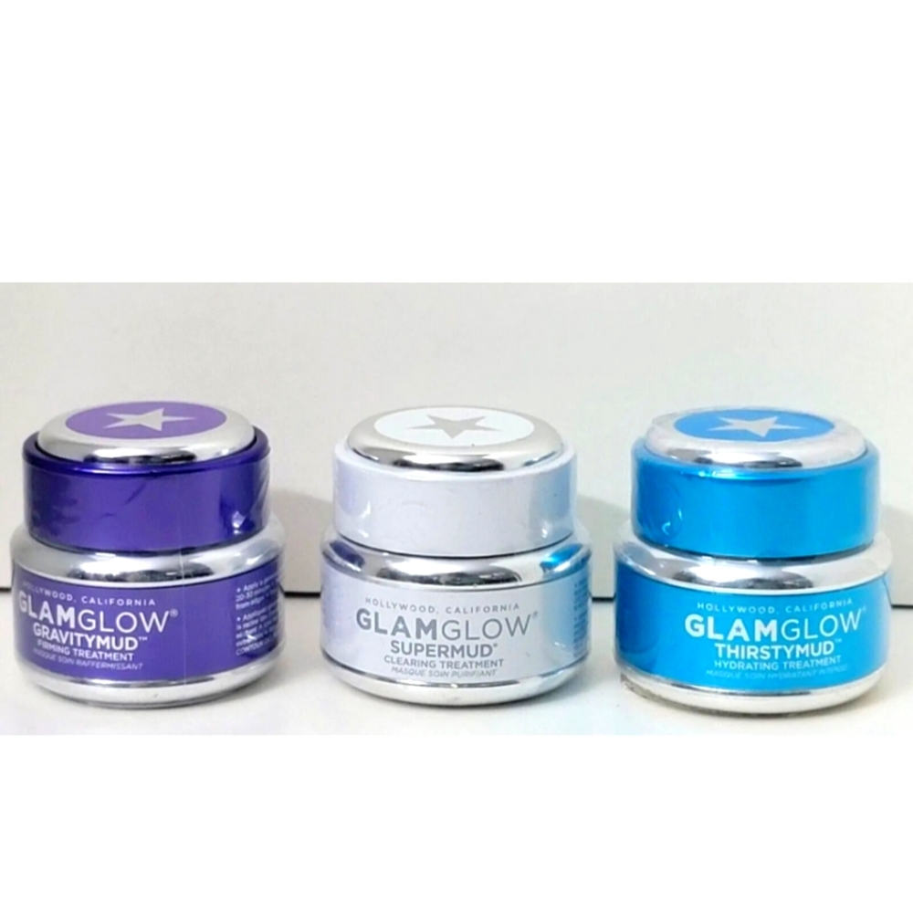 GLAMGLOW GRAVITY MUD 0.5 oz, SUPER MUD 0.5 oz, THIRSTY MUD 0.5 oz SEALED